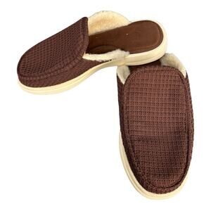 Lusso Slipper Men’s 9 Cloud Esto Brown Sherpa Slide Waffle Knit Comfort